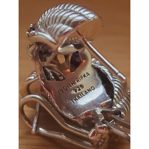 Judith Ripka Blue Sapphire Sterling Silver Hoop Omega Post Earrings 925 - Picture 8 of 8